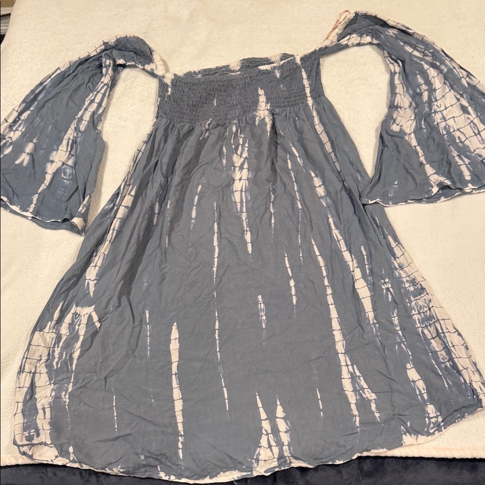 Elegant Blue Tie-Dye Off-Shoulder dress